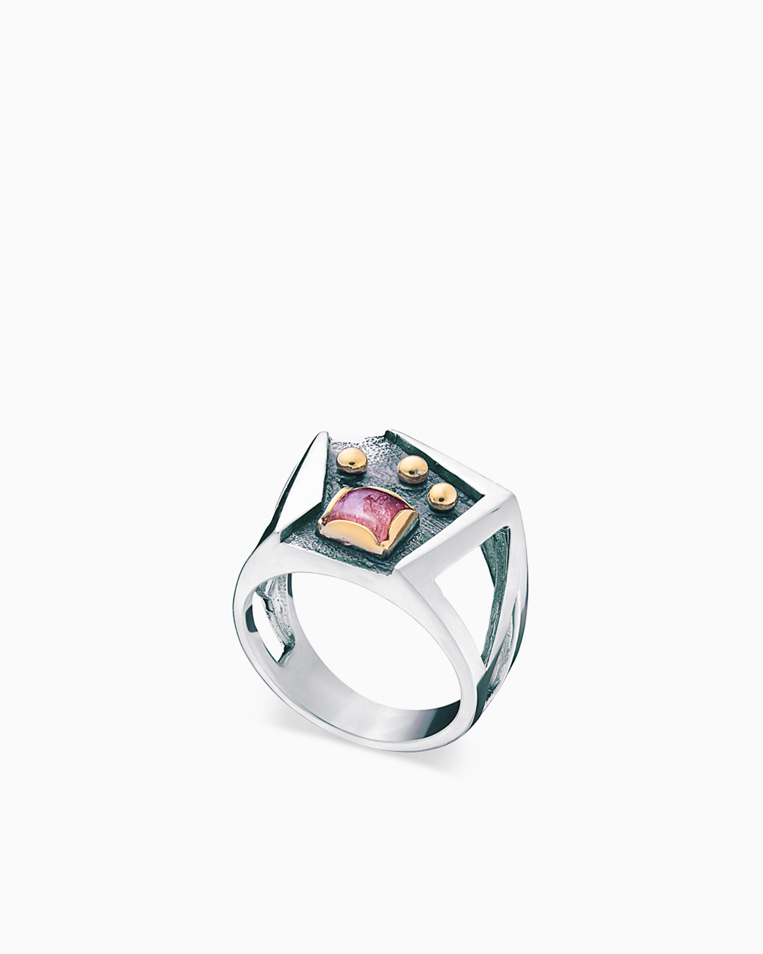 Крупное серебряное кольцо с турмалином и позолотой - фото 1