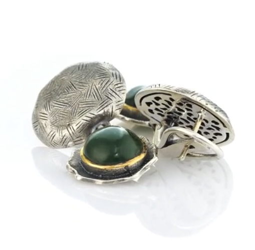 Серьги из серебра с камнем нефрит | Ювелирные украшения Sarkissian - фото 1 d