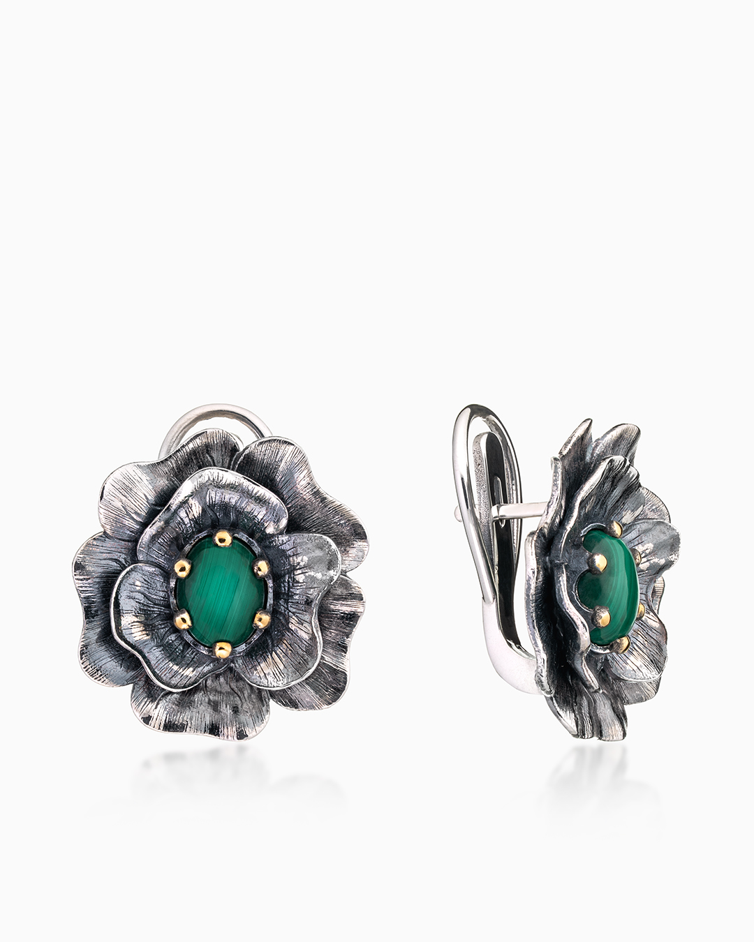 Серьги с малахитом из серебра - фото 1