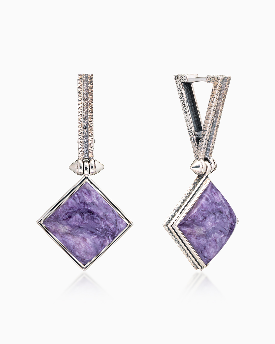 Серьги из серебра с камнем чароит - фото 1