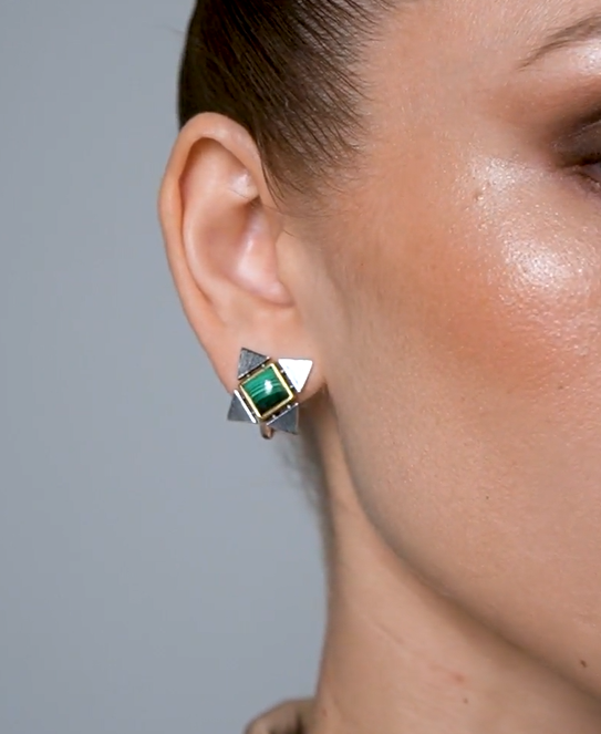 Серьги с малахитом из серебра | Ювелирные украшения Sarkissian - фото 2 d