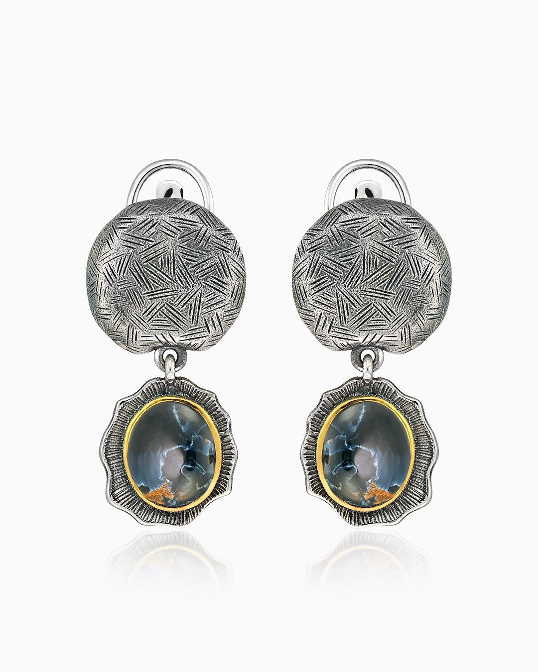 Серьги из серебра с камнем питерсит - фото 1