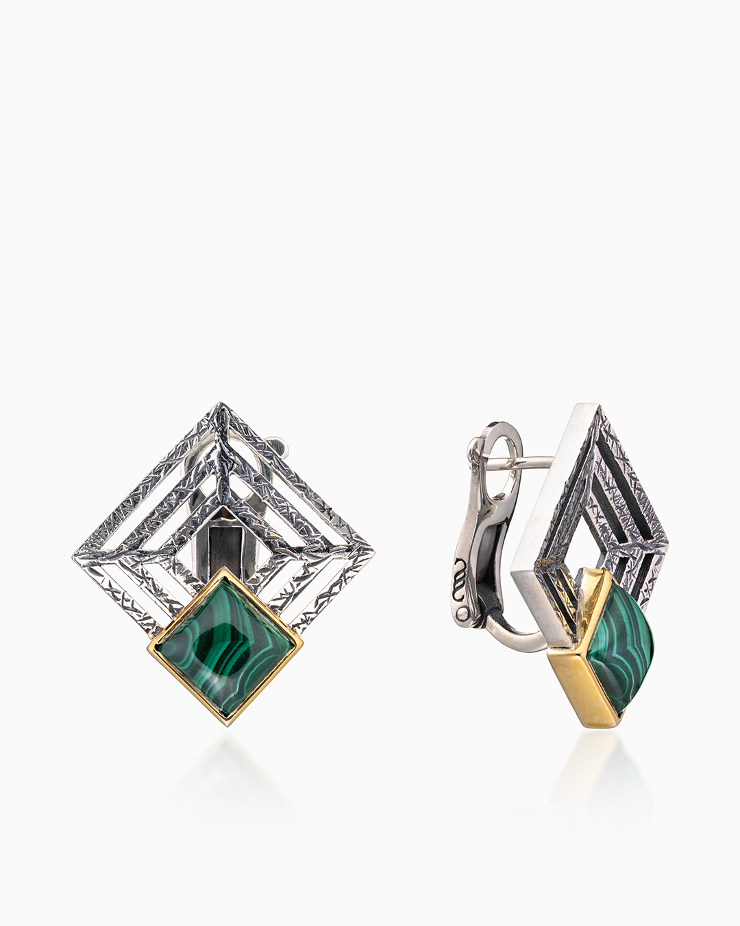 Серьги с малахитом из серебра - фото 1