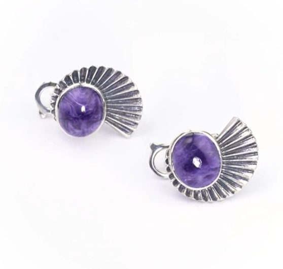 Серьги из серебра с камнем чароит | Ювелирные украшения Sarkissian - фото 2 d