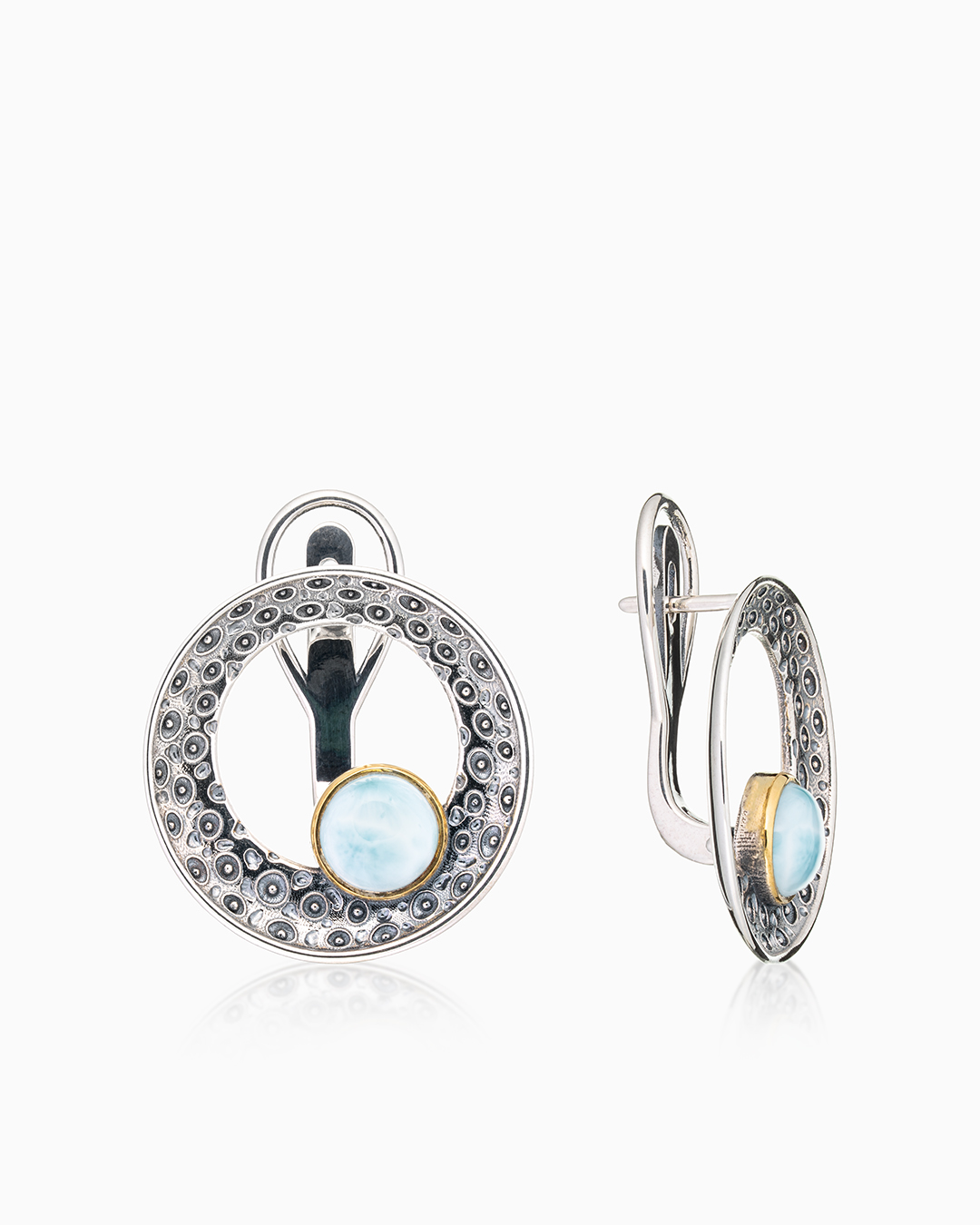 Серьги из серебра с камнем ларимар - фото 1