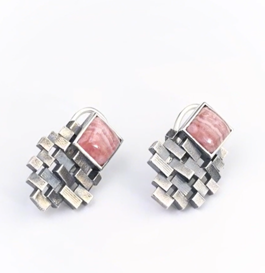 Серьги из серебра с камнем родохрозит | Ювелирные украшения Sarkissian - фото 2 d