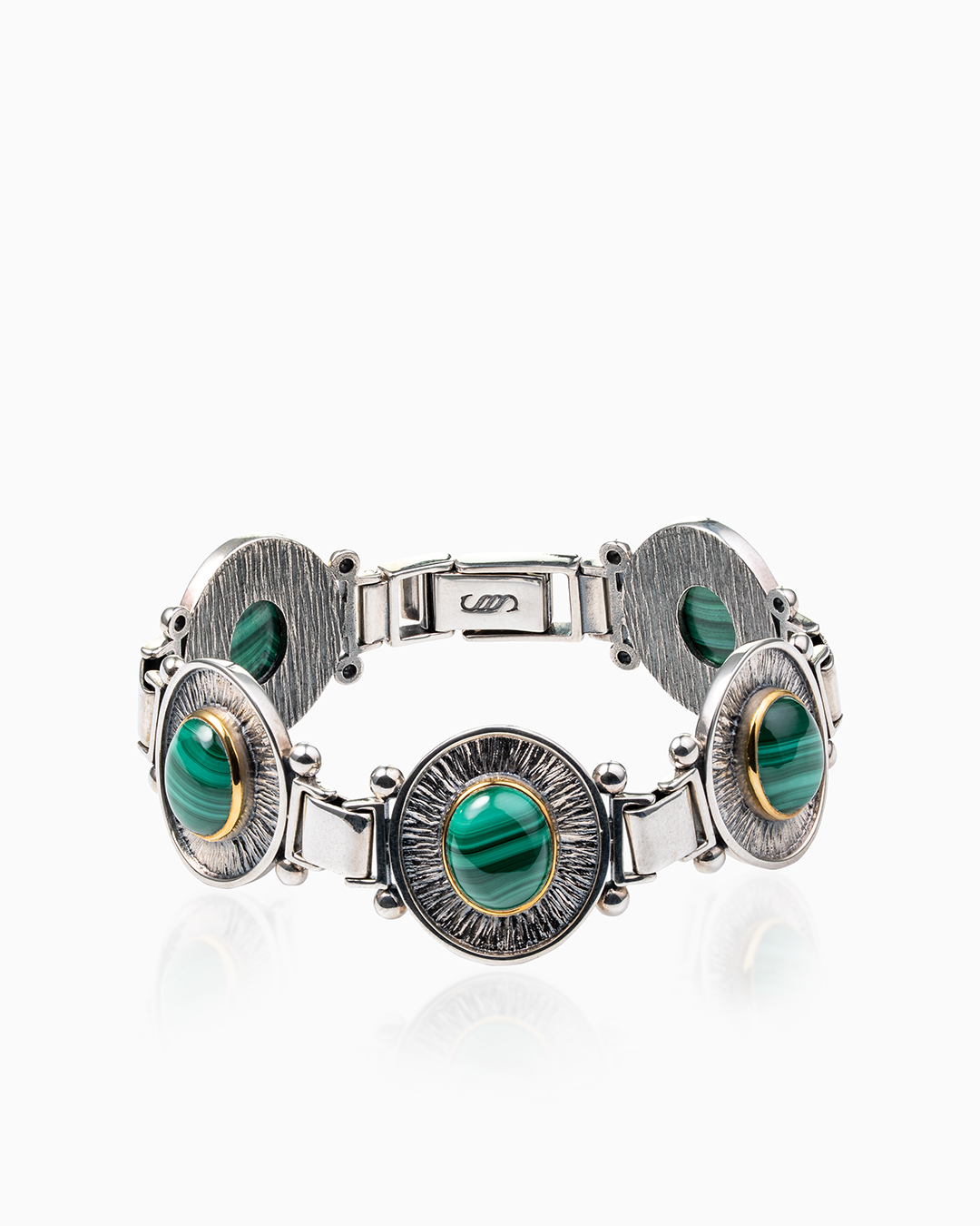 Браслет из серебра с камнем малахит - фото 1