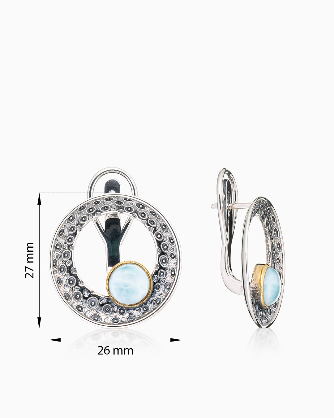 Серьги из серебра с камнем ларимар - фото 2