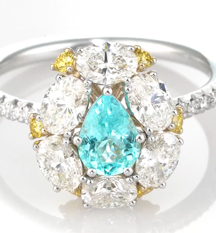 Кольцо из белого золота с бриллиантами и турмалином параиба | Ювелирные украшения Sarkissian - фото 3 d