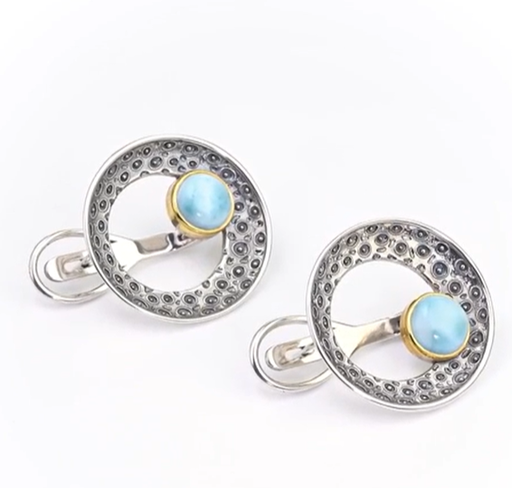 Серьги из серебра с камнем ларимар | Ювелирные украшения Sarkissian - фото 1 d