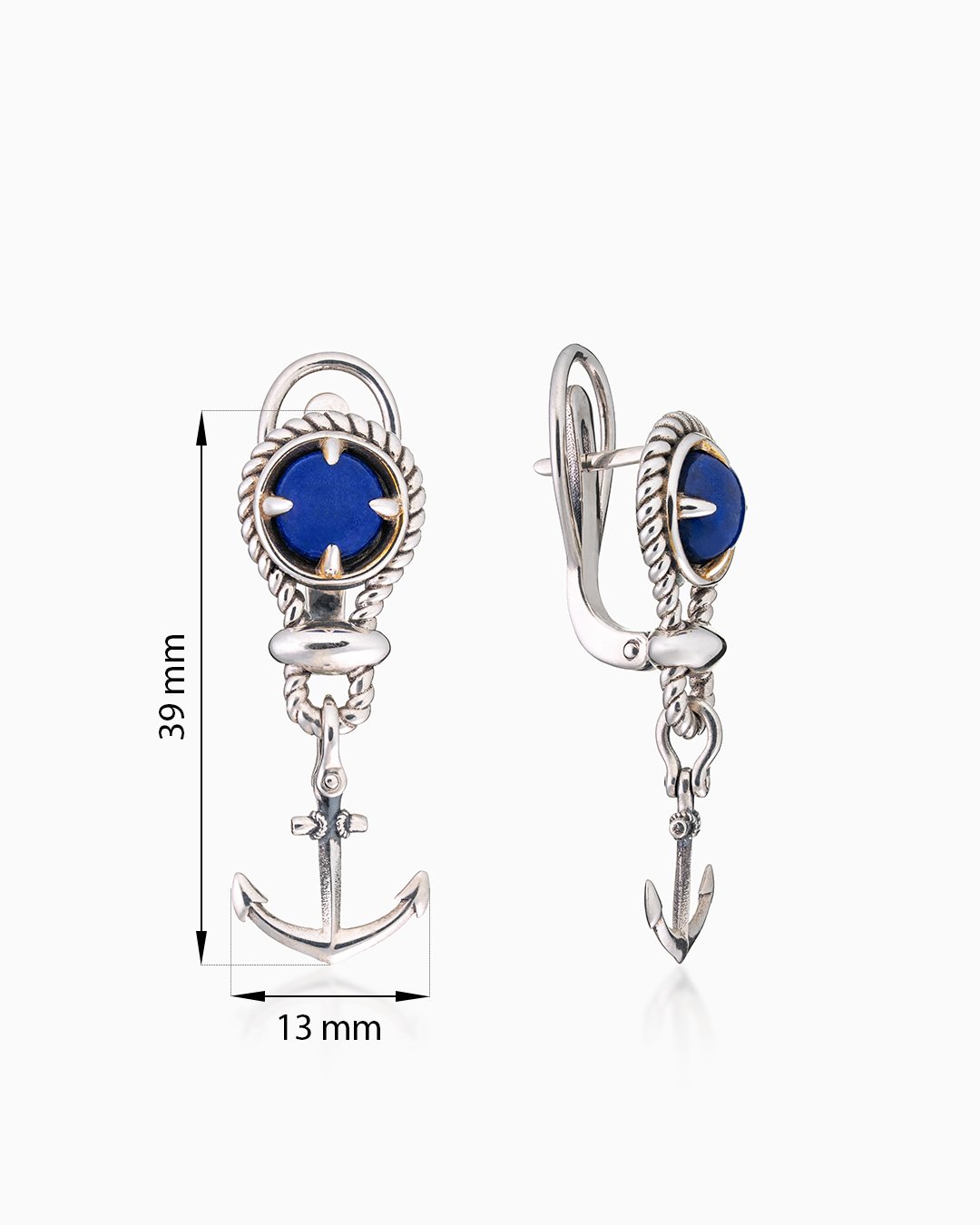 Серьги из серебра с камнем лазурит - фото 2