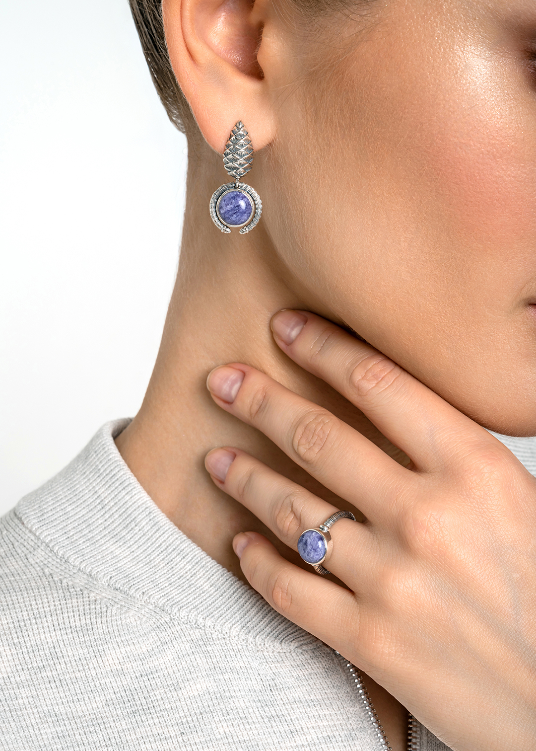 Серьги из серебра с камнем чароит | Ювелирные украшения Sarkissian - фото 10