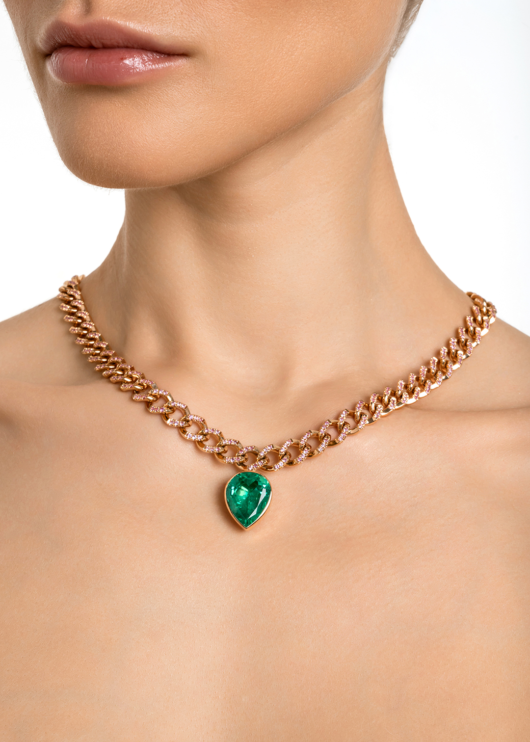 Колье из золота с изумрудом и розовыми сапфирами - фото 2