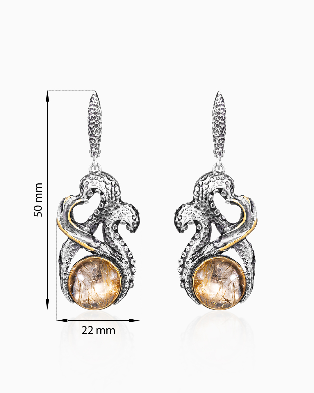 Серьги из серебра с камнем кварц волосатик | Ювелирные украшения Sarkissian - фото 4