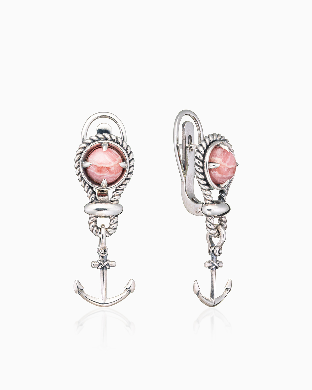 Серьги из серебра с камнем родохрозит - фото 1
