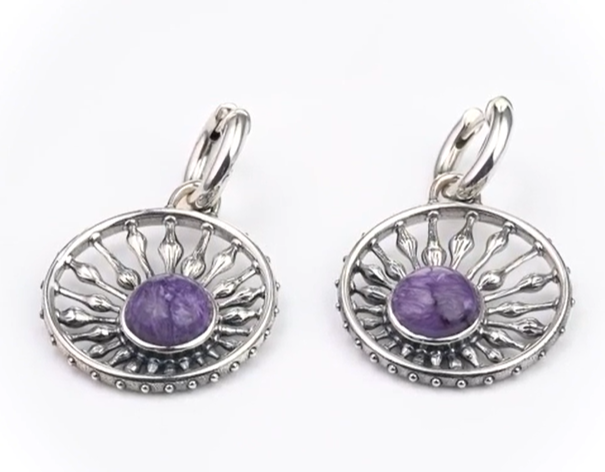 Серьги из серебра с камнем чароит | Ювелирные украшения Sarkissian - фото 2 d