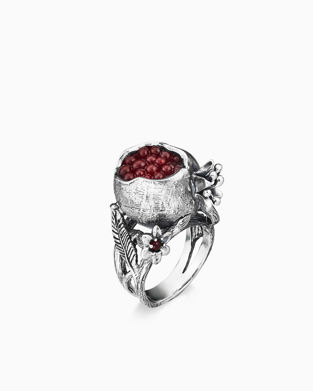 Крупное серебряное кольцо с треснувшим плодом граната - фото 1