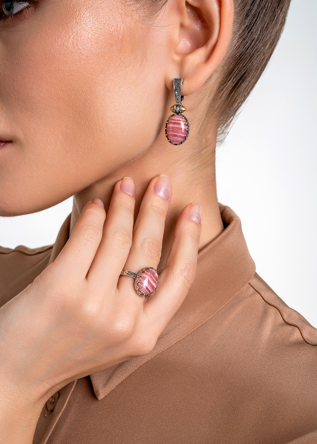 Серьги из серебра с камнем родохрозит | Ювелирные украшения Sarkissian - фото 13