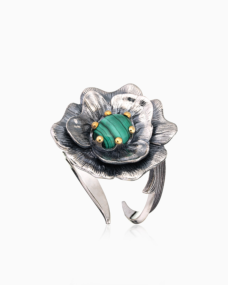 Кольцо из серебра с камнем малахит - фото 1