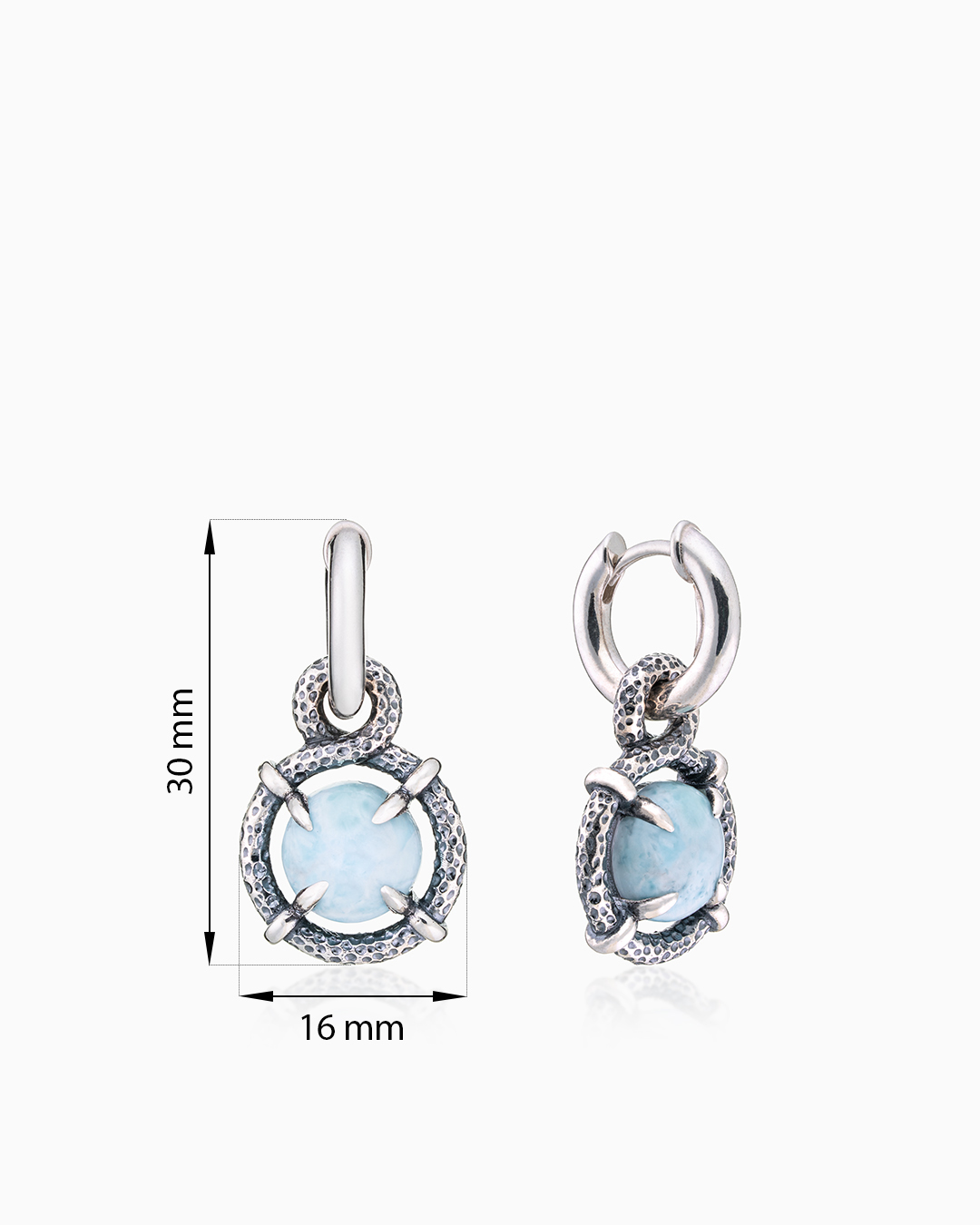 Серьги из серебра с камнем ларимар - фото 2