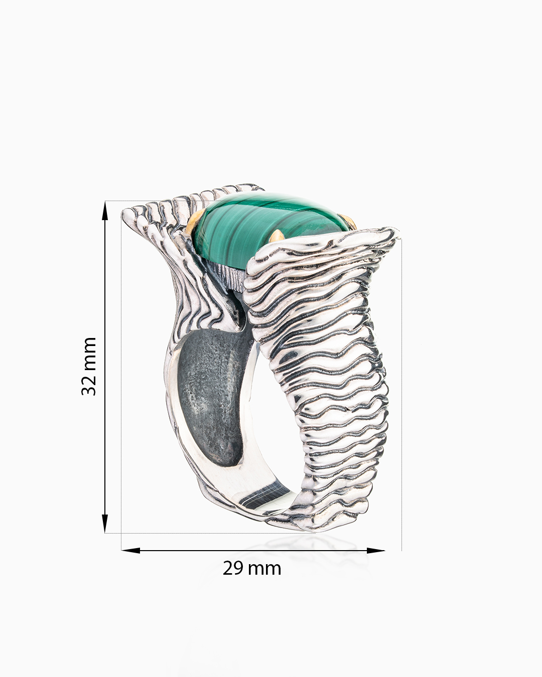 Кольцо из серебра с камнем малахит | Ювелирные украшения Sarkissian - фото 8
