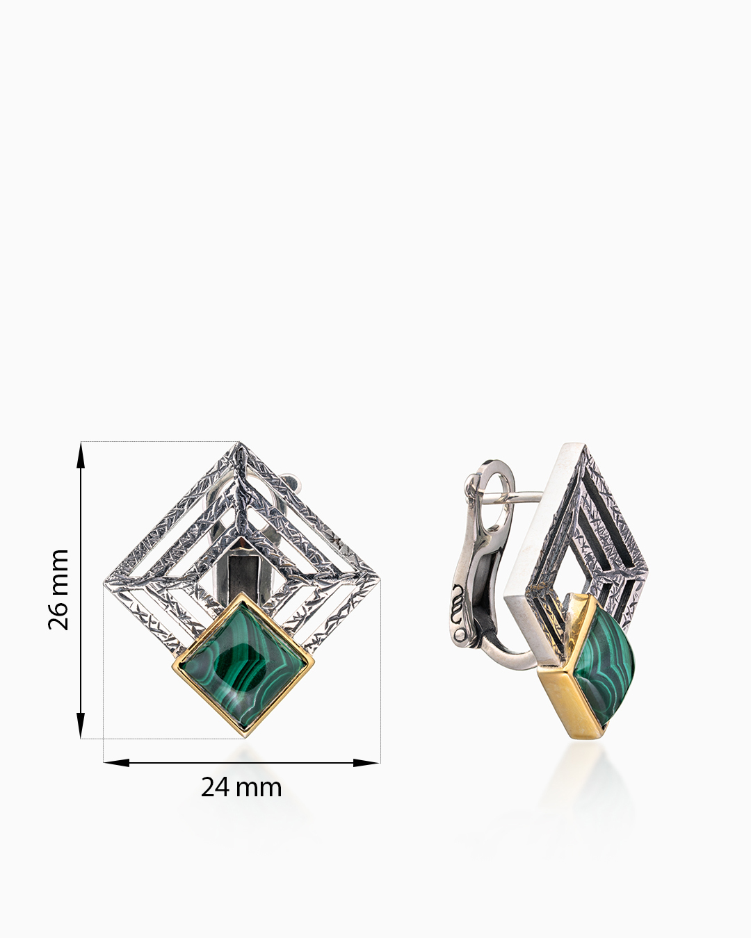 Серьги с малахитом из серебра - фото 2