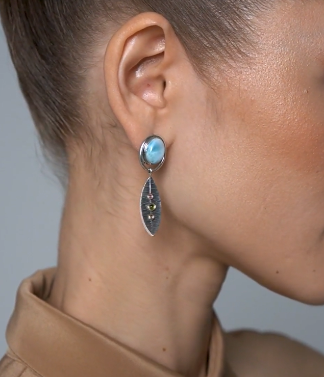 Серьги из серебра с камнем ларимар | Ювелирные украшения Sarkissian - фото 9 d