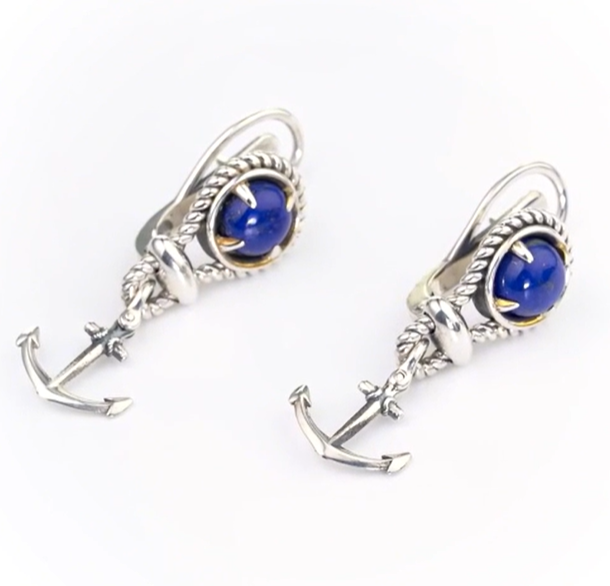 Серьги из серебра с камнем лазурит | Ювелирные украшения Sarkissian - фото 2 d