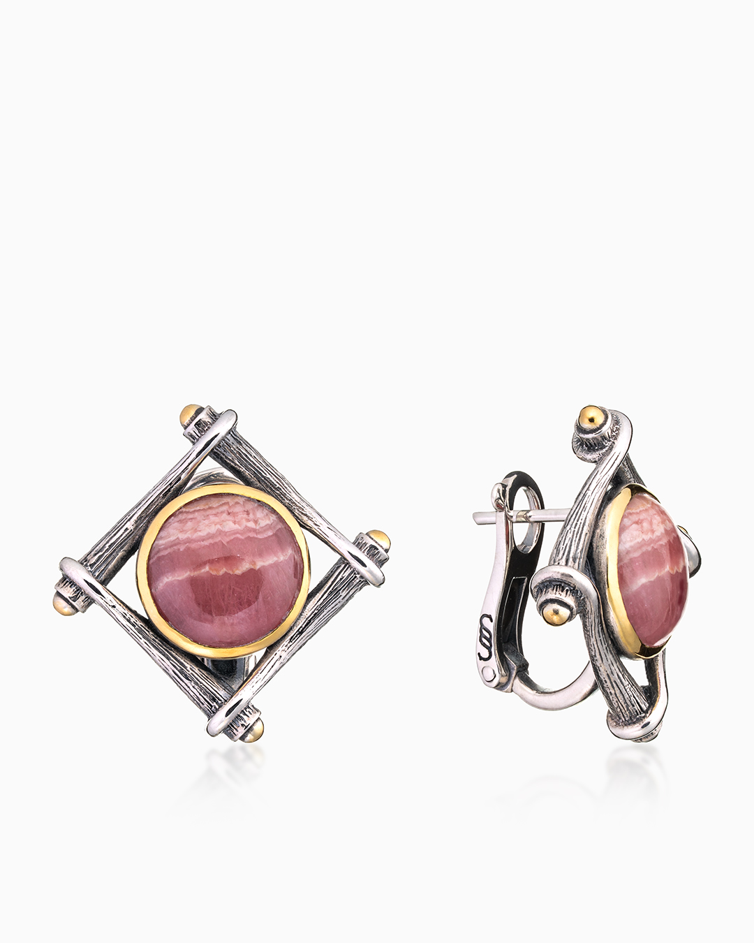 Серьги из серебра с камнем родохрозит - фото 1