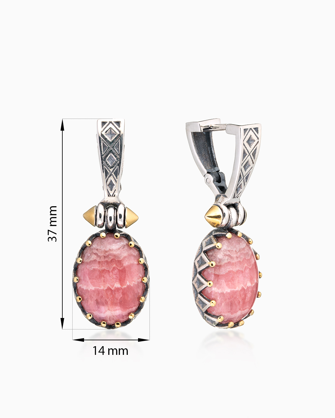 Серьги из серебра с камнем родохрозит - фото 2