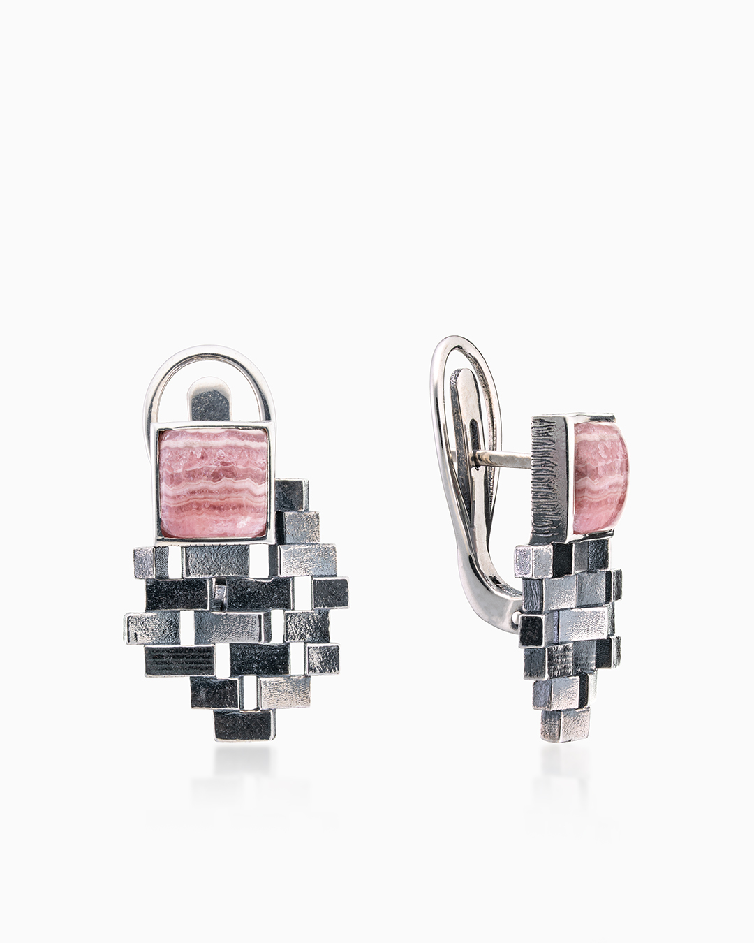 Серьги из серебра с камнем родохрозит - фото 1