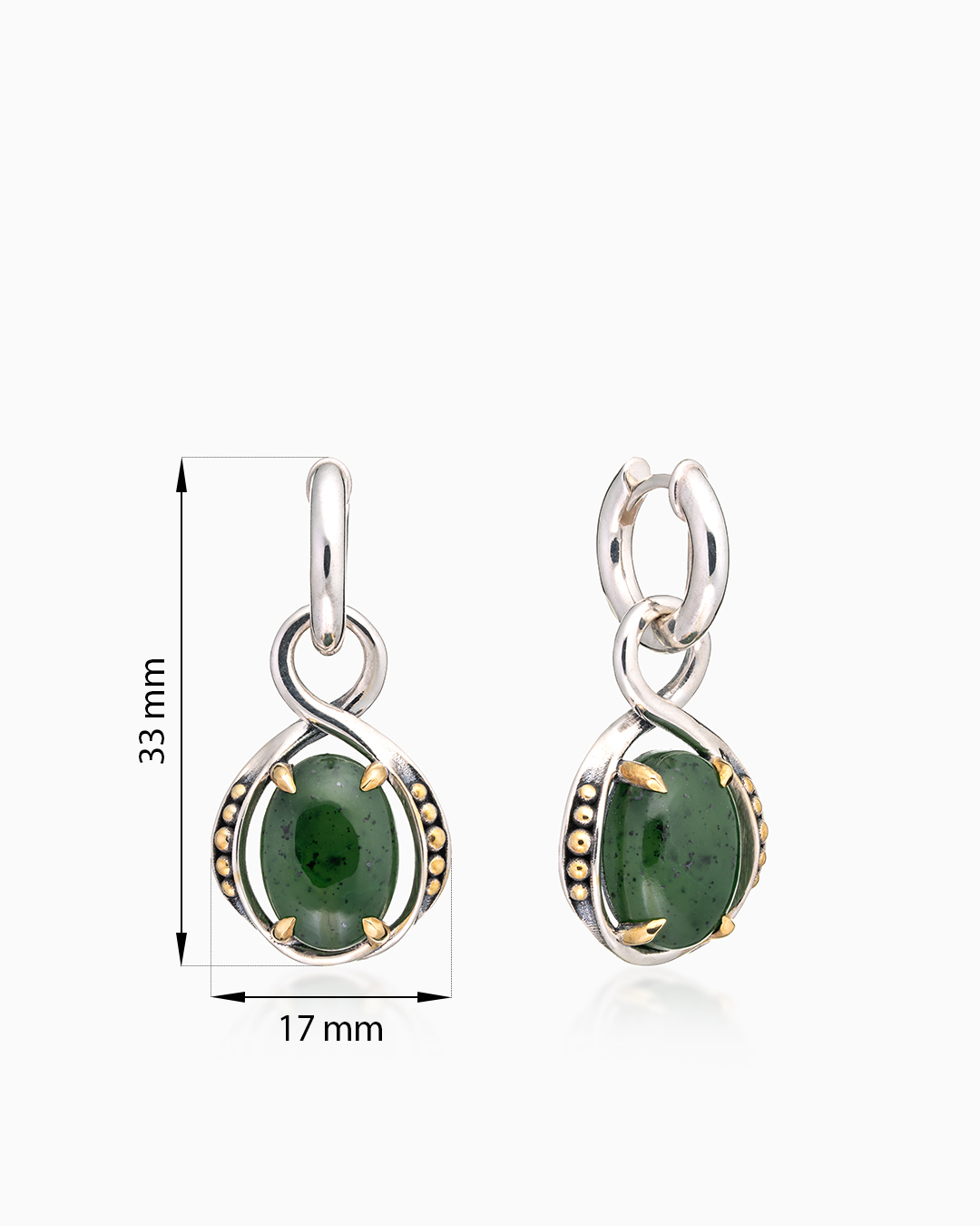 Серьги из серебра с камнем нефрит - фото 2