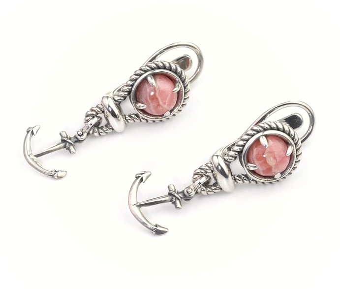 Серьги из серебра с камнем родохрозит | Ювелирные украшения Sarkissian - фото 1 d
