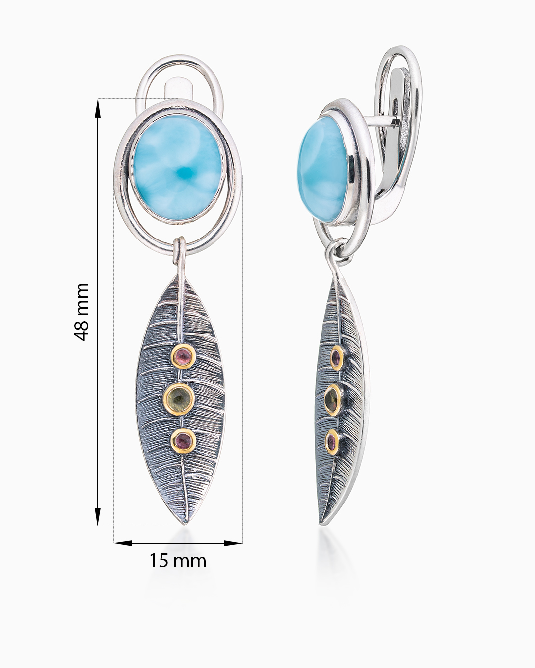 Серьги из серебра с камнем ларимар - фото 2