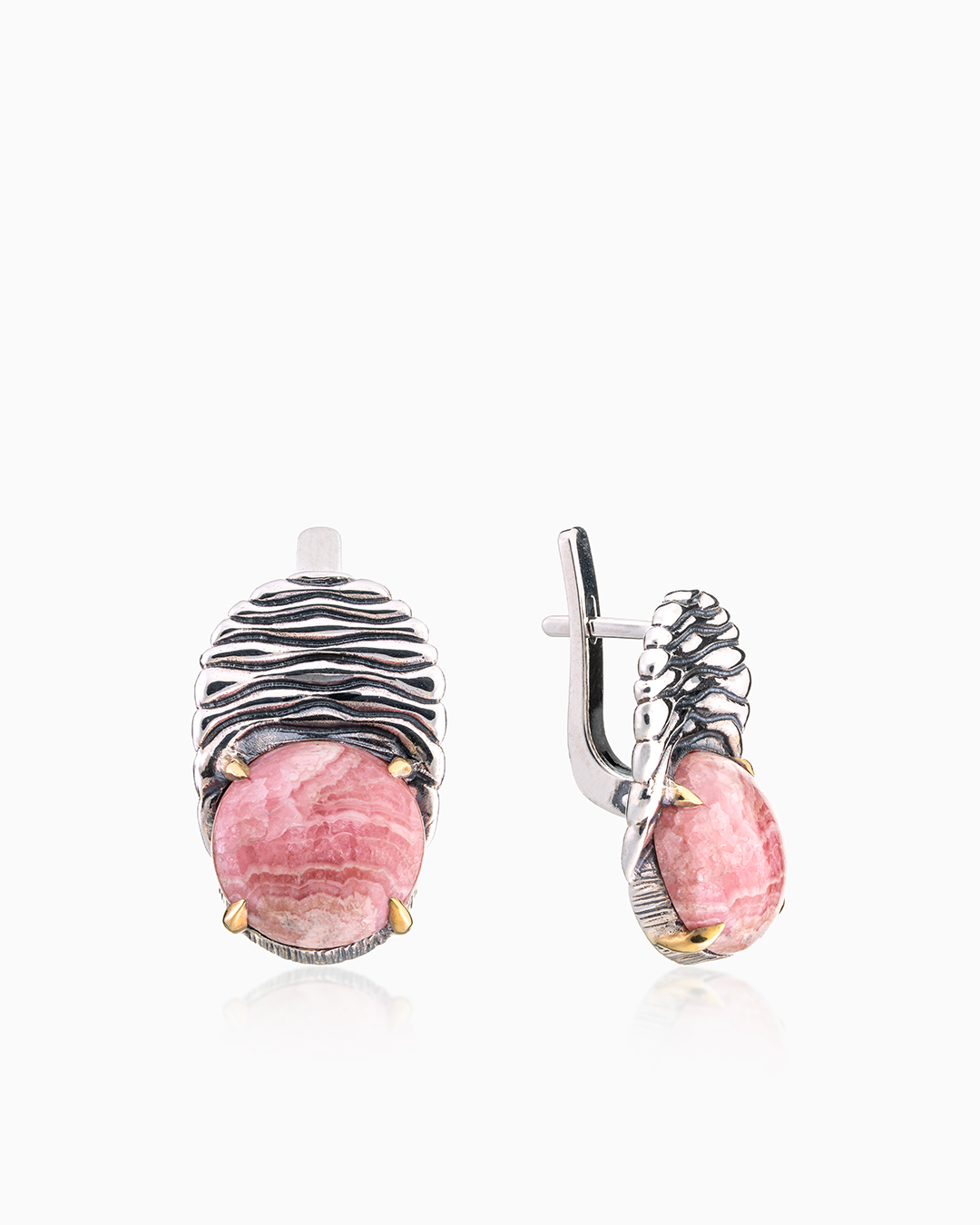Серьги из серебра с камнем родохрозит - фото 1