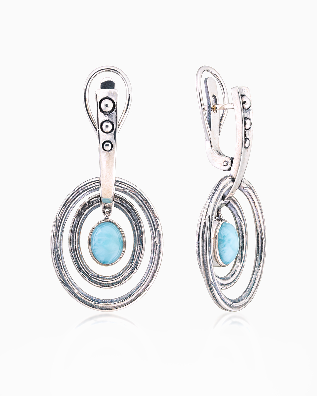 Серьги из серебра с камнем ларимар - фото 1