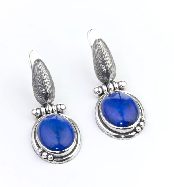 Серьги из серебра с камнем лазурит | Ювелирные украшения Sarkissian - фото 1 d