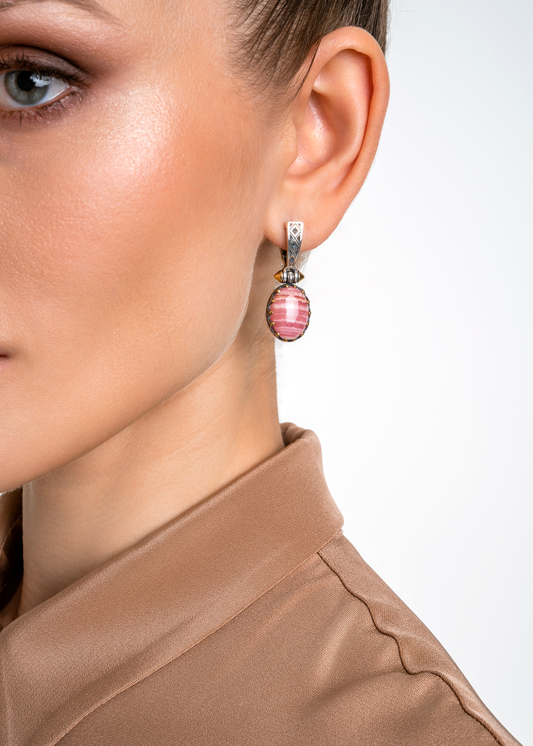 Серьги из серебра с камнем родохрозит - фото 2