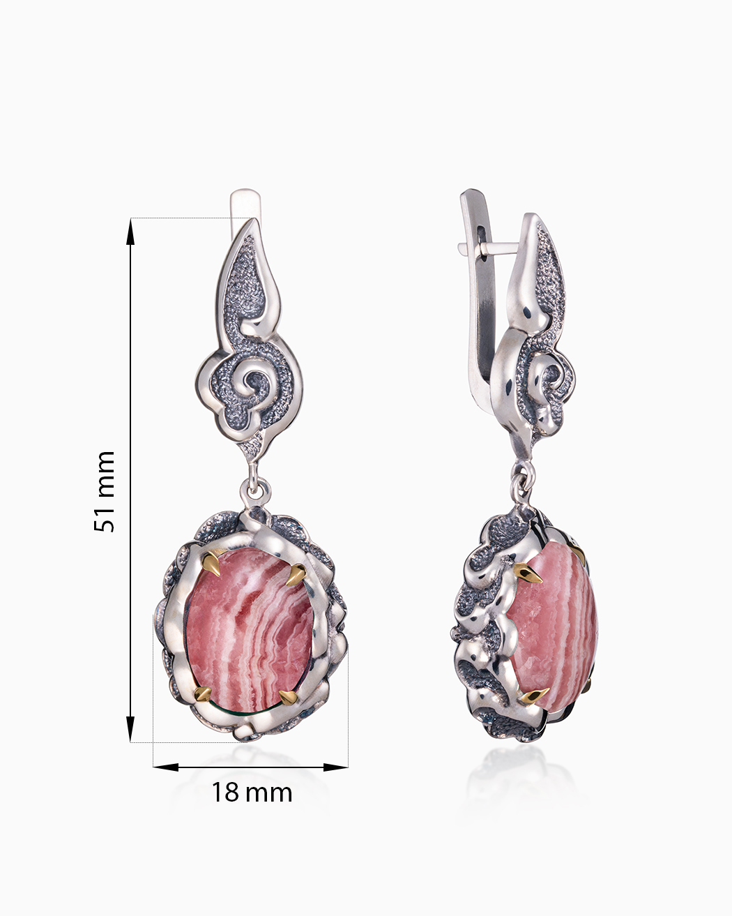 Серьги из серебра с камнем родохрозит - фото 2
