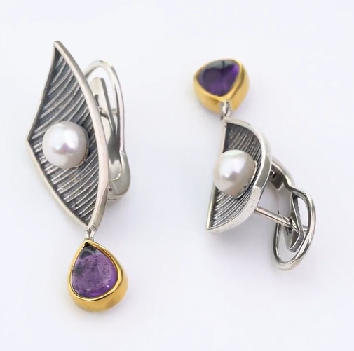 Серебряные серьги с аметистом | Ювелирные украшения Sarkissian - фото 2 d