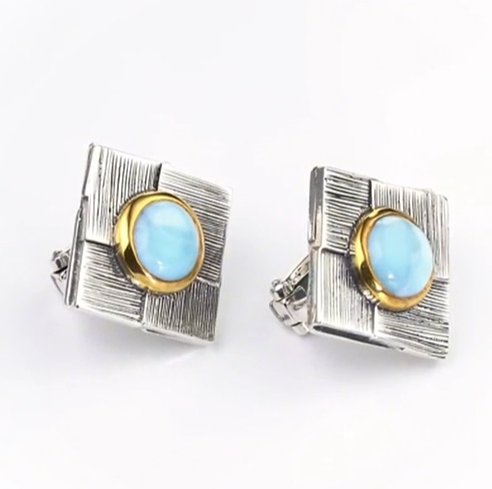 Серьги из серебра с камнем ларимар | Ювелирные украшения Sarkissian - фото 1 d