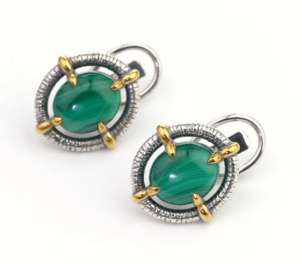 Серьги из серебра с камнем малахит | Ювелирные украшения Sarkissian - фото 1 d