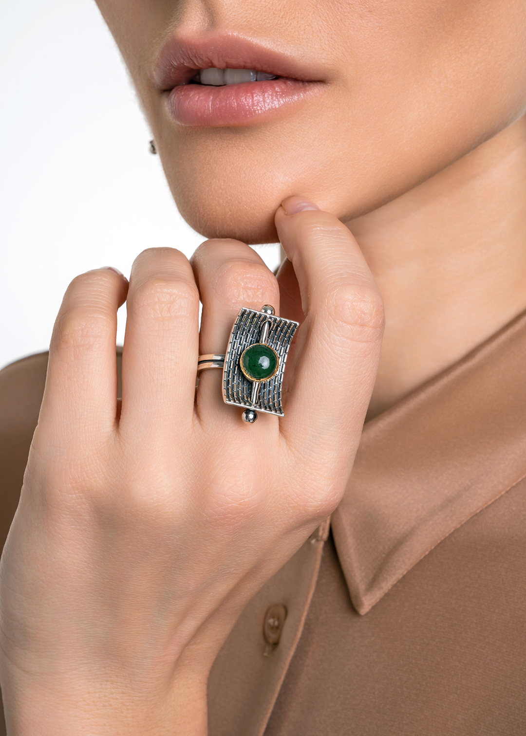 Cеребряное кольцо с камнем нефрит | Ювелирные украшения Sarkissian - фото 12