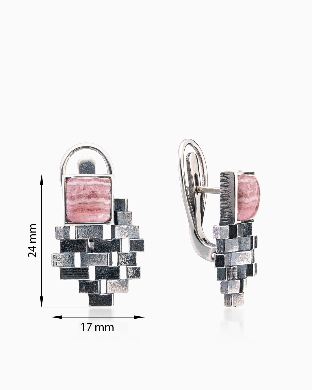 Серьги из серебра с камнем родохрозит - фото 2