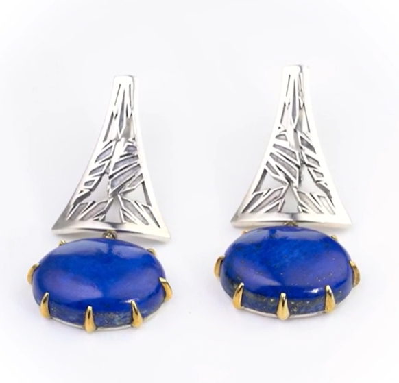 Серьги из серебра с камнем лазурит | Ювелирные украшения Sarkissian - фото 2 d