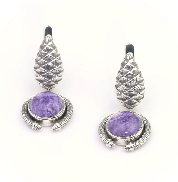 Серьги из серебра с камнем чароит | Ювелирные украшения Sarkissian - фото 7 d