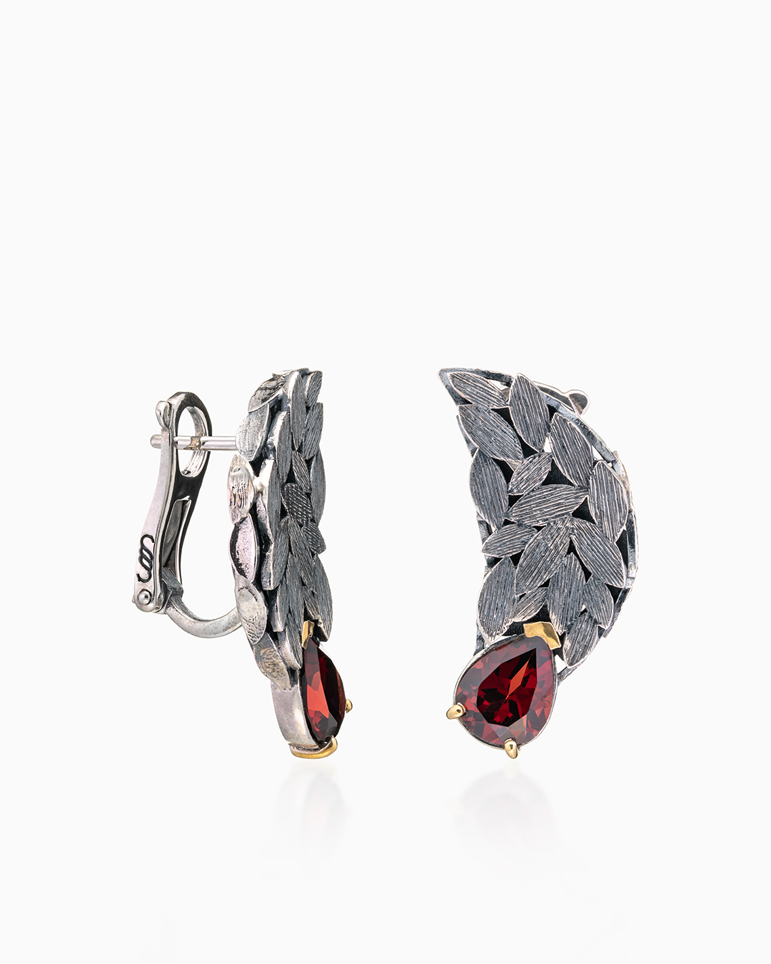 Серьги с гранатом из серебра - фото 1