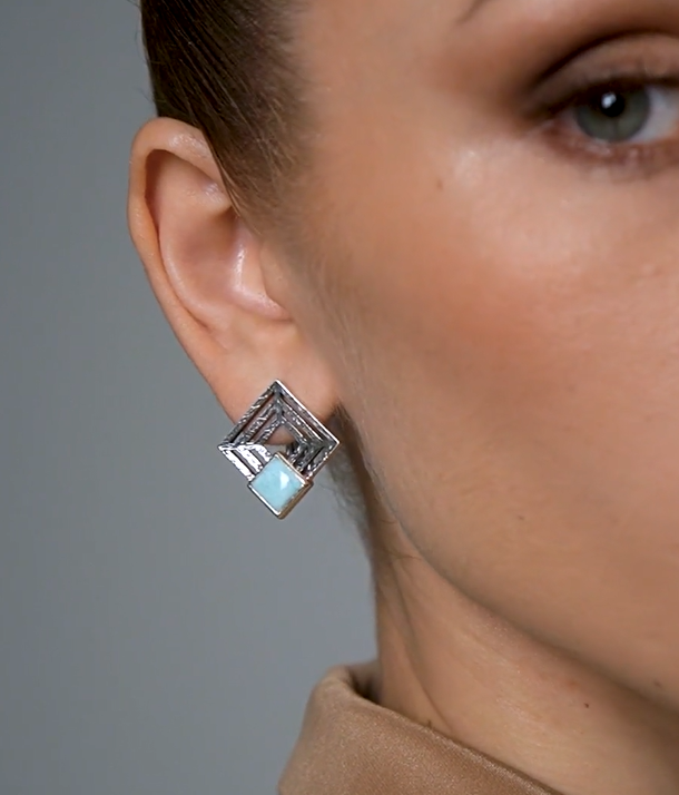 Серьги из серебра с камнем ларимар | Ювелирные украшения Sarkissian - фото 2 d