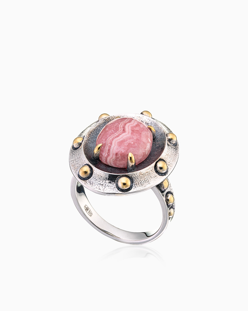 Кольцо из серебра с камнем родохрозит - фото 1