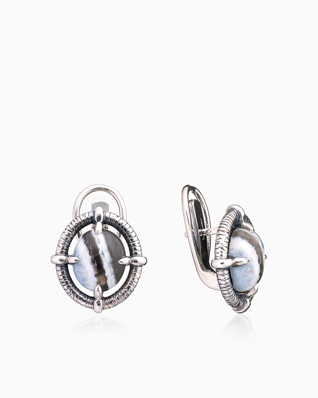 Серьги из серебра с камнем агат - фото 1